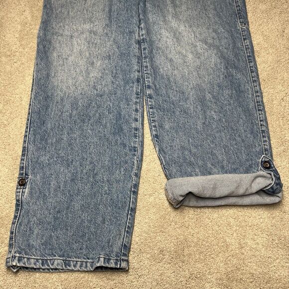 Free People Rory Slim Straight Jeans Wo's 30 Tab Cuff Hems Seamed Button Pockets - Picture 10 of 16